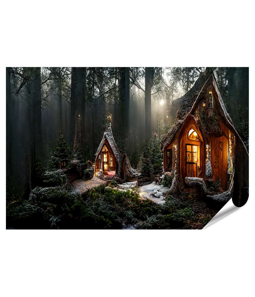 Islandburner XXL Premium Poster Weihnachtsmanns Haus im Zauberwald: ein prächtig geschmücktes Weihnachtswandbild