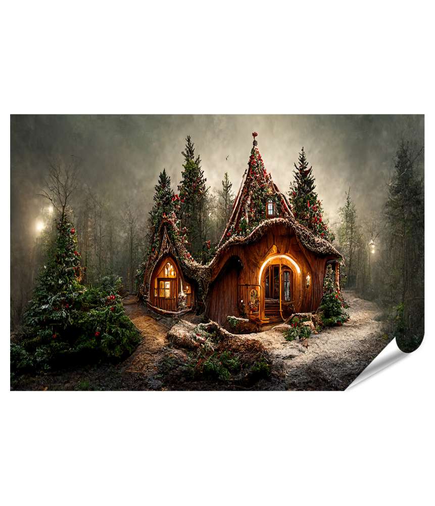 Islandburner XXL Premium Poster Weihnachtsmanns magisches Zuhause im verwunschenen Wald