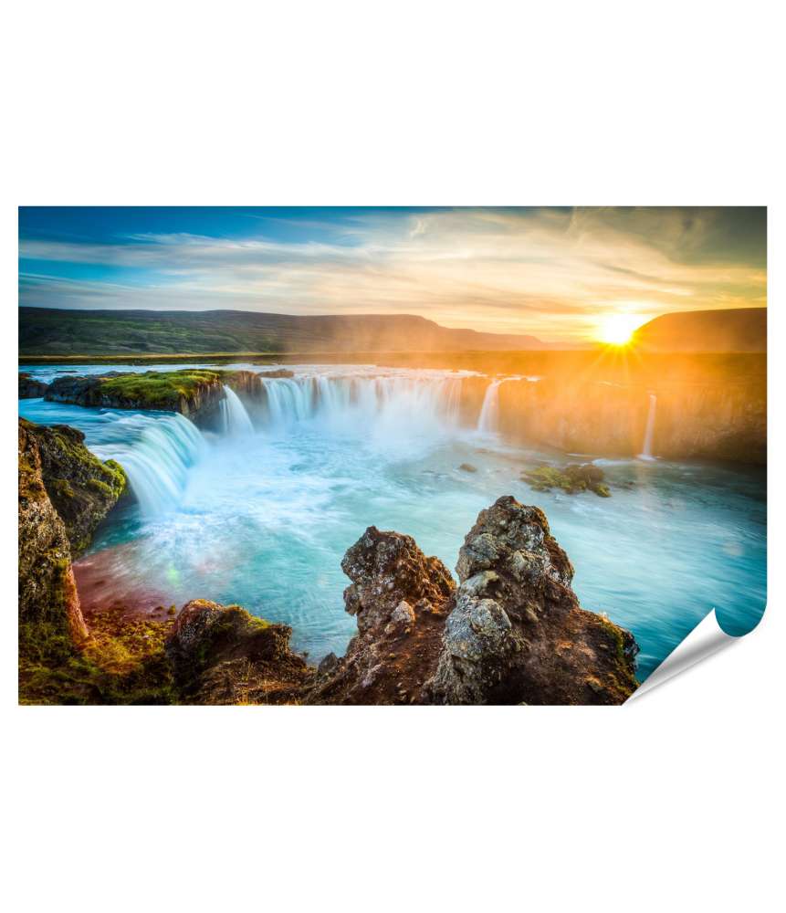 Islandburner XXL Premium Poster Stunning Wandbild des majestätischen Godafoss Wasserfalls in Island