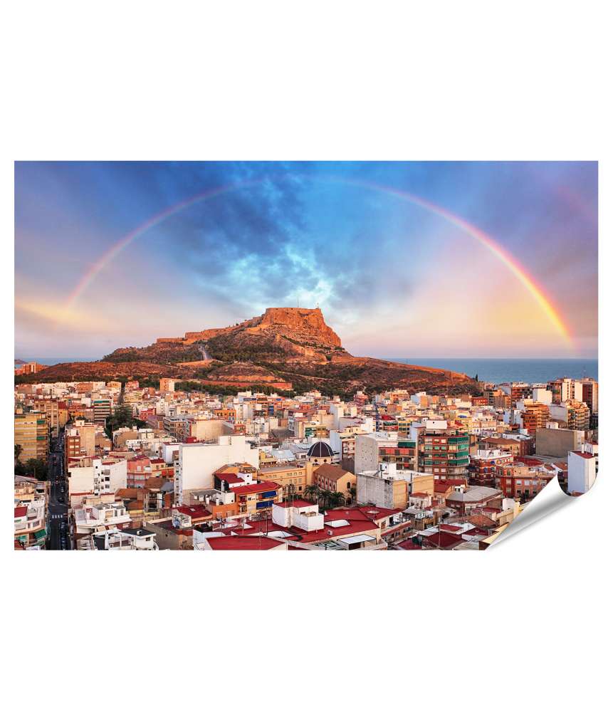 Islandburner XXL Premium Poster Sonnenuntergang mit Regenbogen in Alicante, Spanien - Wandbild