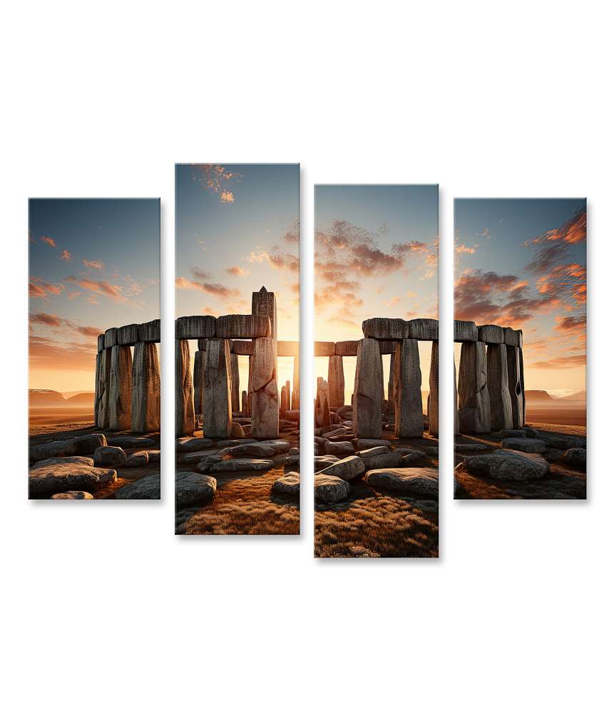 Islandburner Bild auf Leinwand Atmosphärisches Wandbild von Stonehenge bei Sonnenuntergang