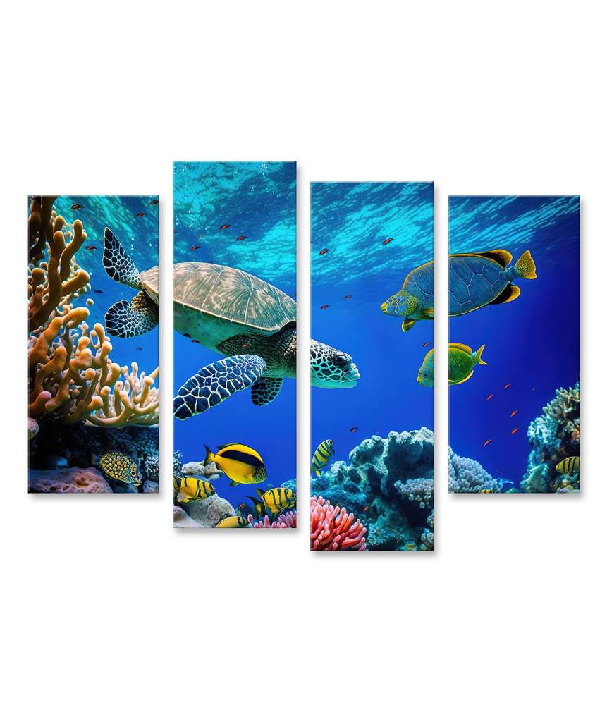 Islandburner Bild auf Leinwand Unterwasserwandbild mit wilder Seeschildkröte, Fischen & Korallenriff