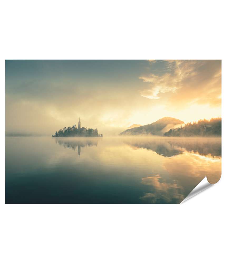 Islandburner XXL Premium Poster Atemberaubender Sonnenaufgang am Lake Bled in Slowenien als Wandbild