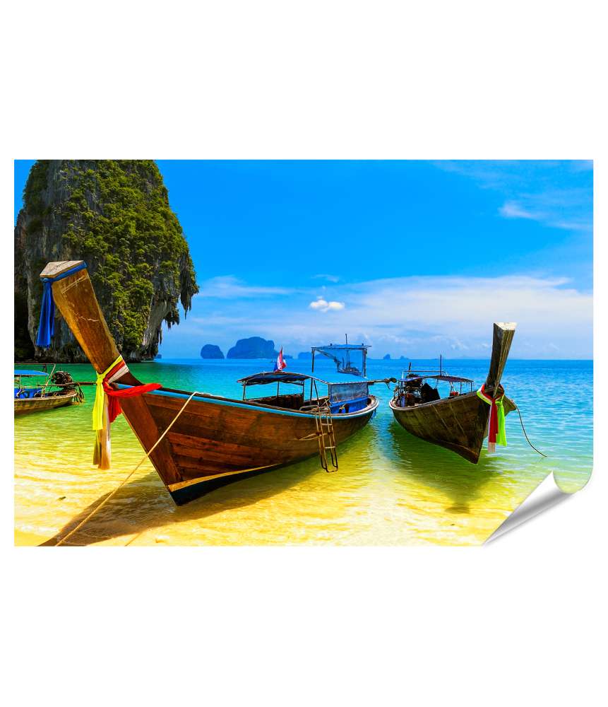 Islandburner XXL Premium Poster Sommerliche Strandlandschaft in Thailand mit blauem Wasser und Himmel