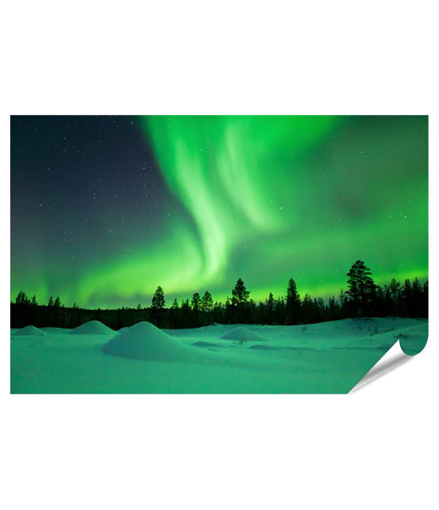 Islandburner XXL Premium Poster Spektakuläre Nordlichter über winterlichem Lappland-Wandbild