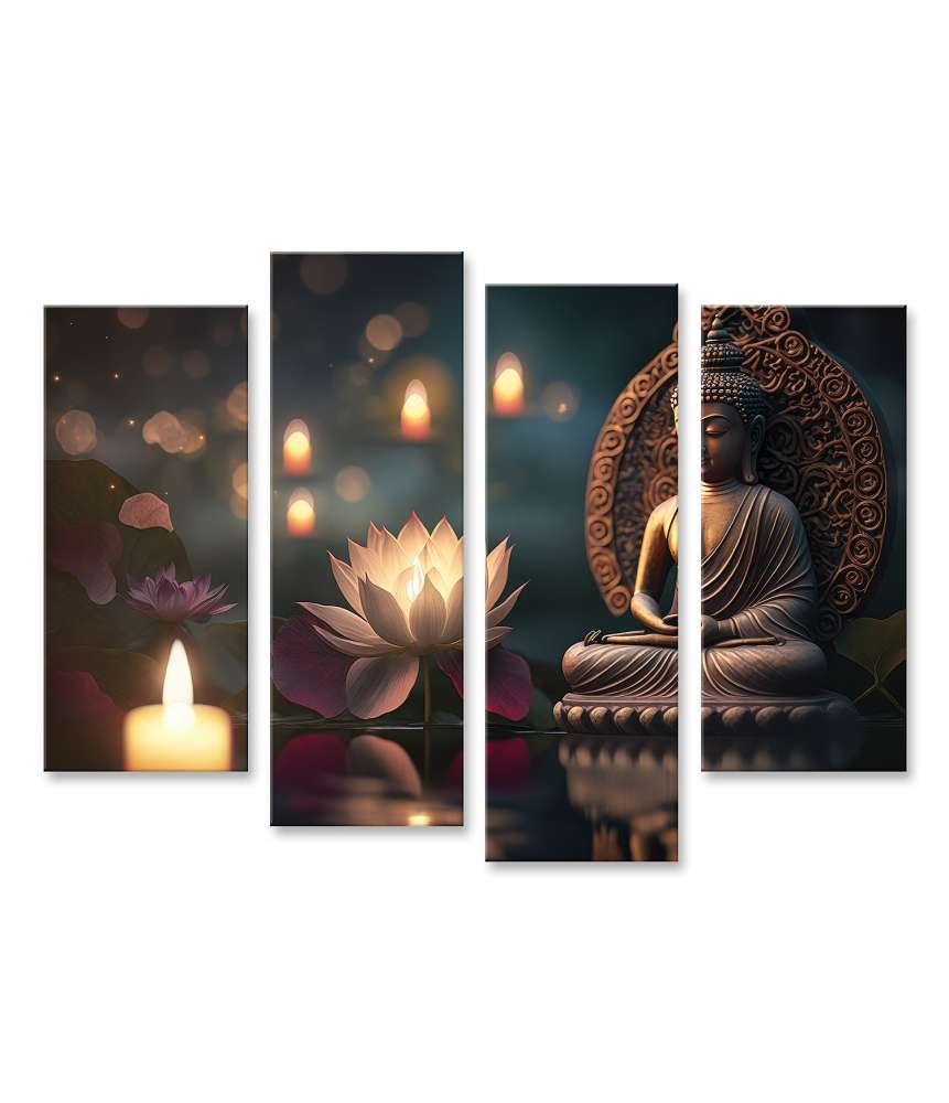 Islandburner Bild auf Leinwand Buddha-Statue, Lotusblume und Kerzenlicht zum Vesak-Buddha Purnima Tag