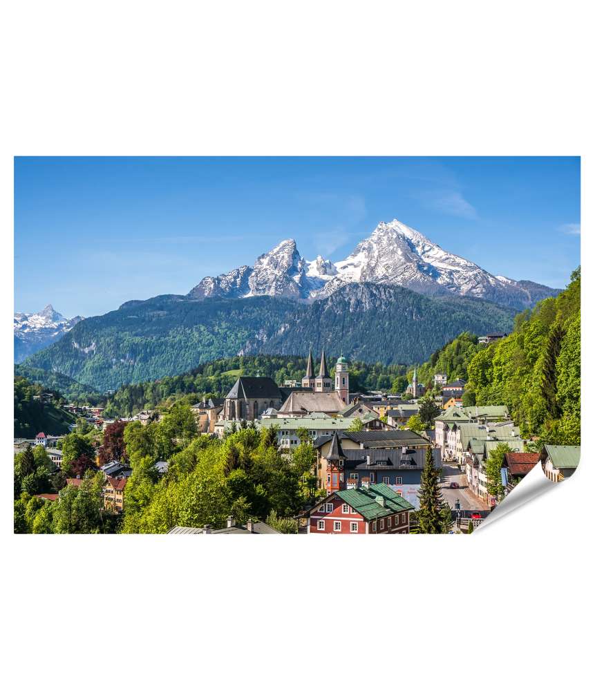 Islandburner XXL Premium Poster Historisches Berchtesgaden mit Watzmann-Berg und Quelle, Bayern, Deutschland