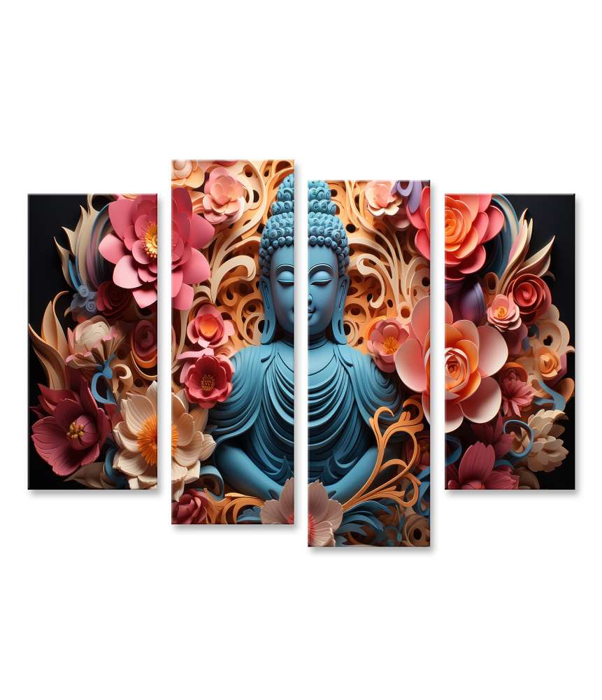 Islandburner Bild auf Leinwand Vibrantes Wandbild eines Buddha aus buntem Papierschnitt-Kunstwerk