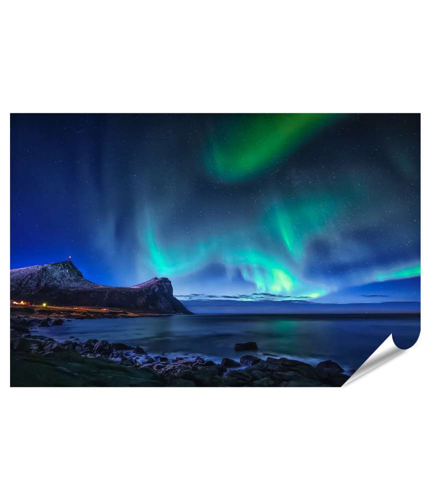 Islandburner XXL Premium Poster Magisches Aurora Borealis Wandbild im nachtlichen Nordnorwegen