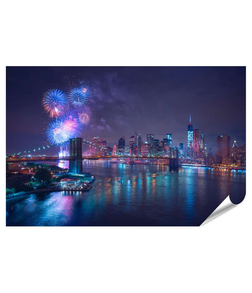 Islandburner XXL Premium Poster Spektakuläres 4 Juli Feuerwerk über New York Wandbild