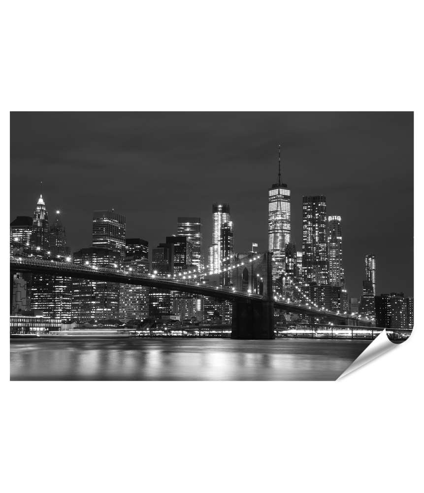 Islandburner XXL Premium Poster Schwarz-weißes Wandbild der Brooklyn Bridge und New Yorker Wolkenkratzer