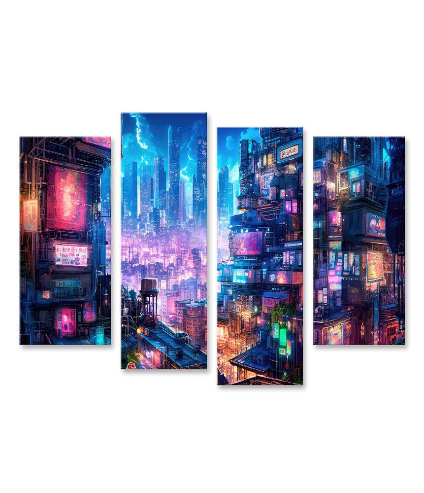 Islandburner Bild auf Leinwand Bezauberndes digitales Wandbild einer Anime-Cyberpunk-Stadt bei Nacht