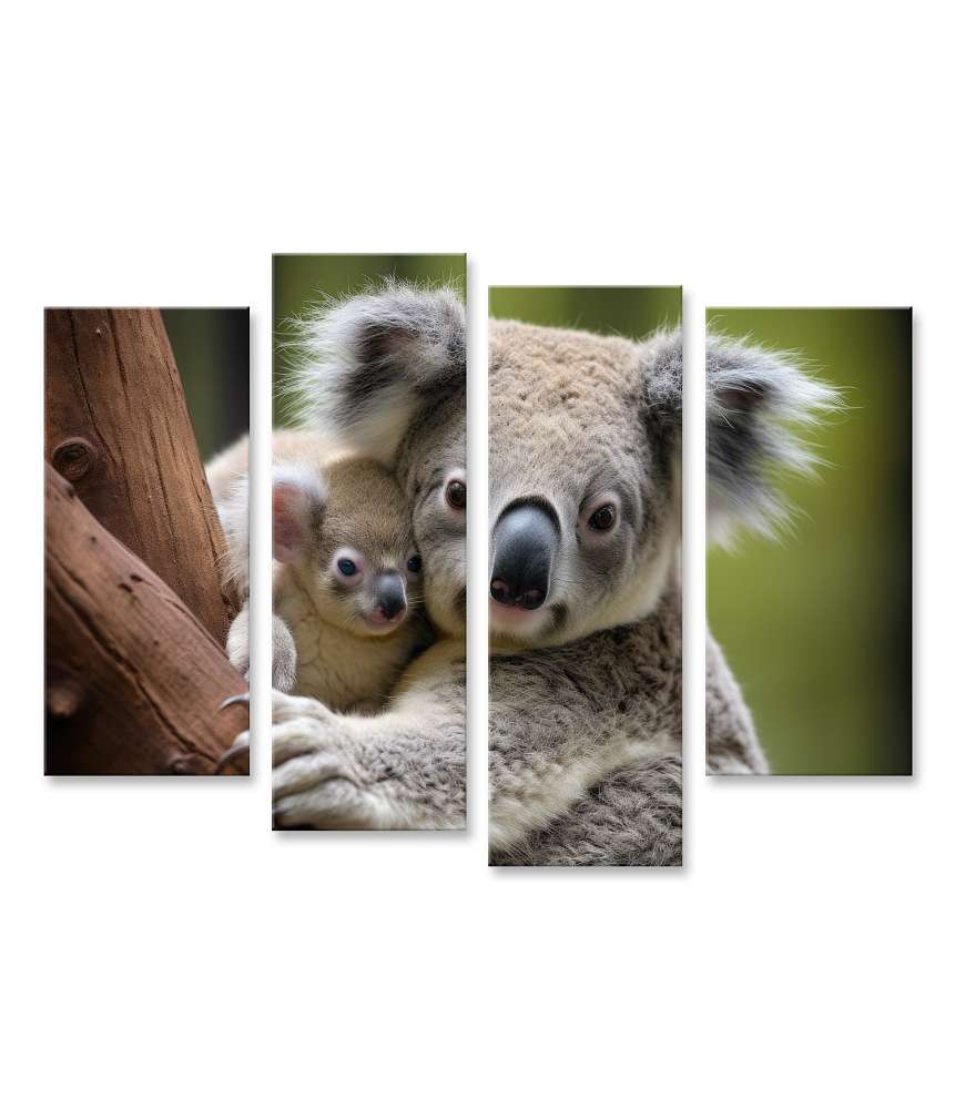 Islandburner Bild auf Leinwand Koala-Mutter hält liebevoll ihr Junges auf dem Rücken fest