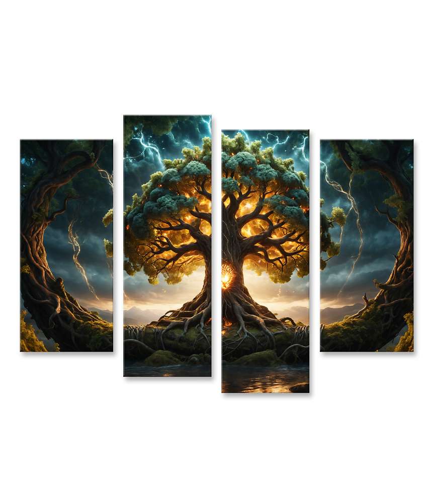 Islandburner Bild auf Leinwand Strahlender Yggdrasil Baum in lebendigen Farben dargestellt