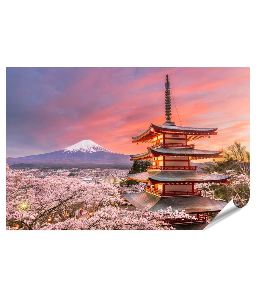 Islandburner XXL Premium Poster Blick auf den Fuji-Berg und eine Pagode aus Fujiyoshida, Japan