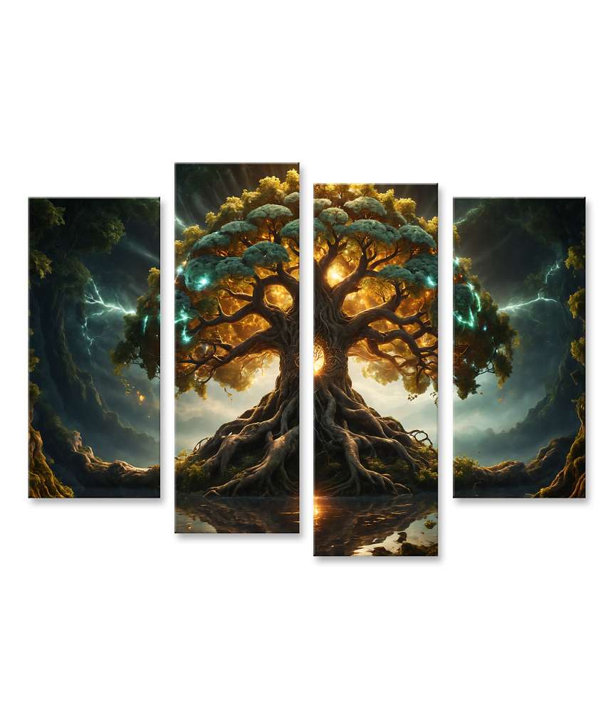 Islandburner Bild auf Leinwand Strahlender Yggdrasil-Baum im Leuchten der Dämmerung