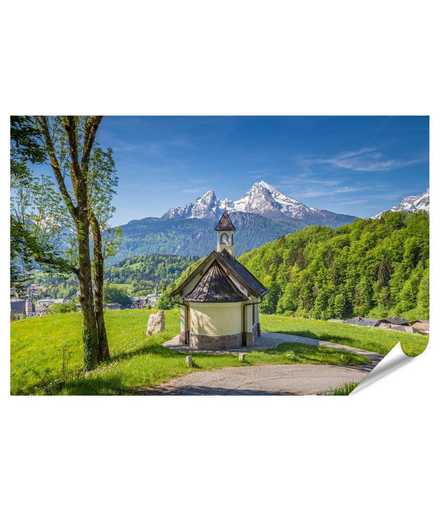 Islandburner XXL Premium Poster Beeindruckendes Wandbild: Berühmte Kapelle am Lockstein mit Blick auf den Watzmann