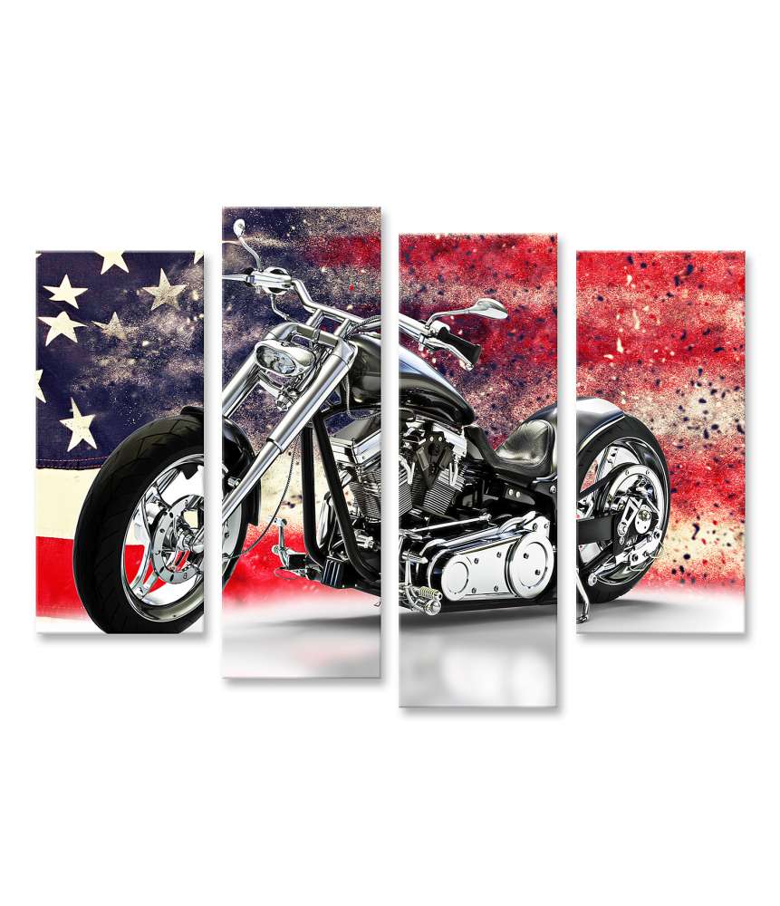 Islandburner Bild auf Leinwand Schwarzes Motorrad mit amerikanischer Flagge, ideal für Harley Davidson