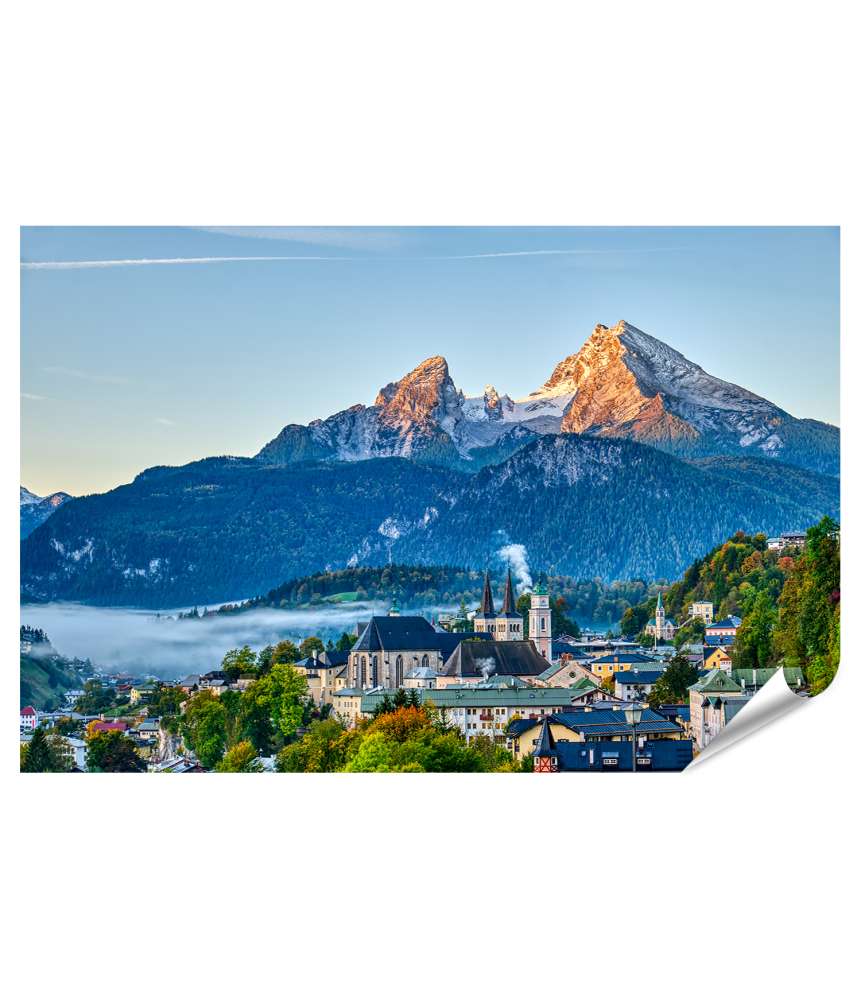 Islandburner XXL Premium Poster Berg Watzmann über der malerischen Stadt Berchtesgaden in den Bayerischen Alpen