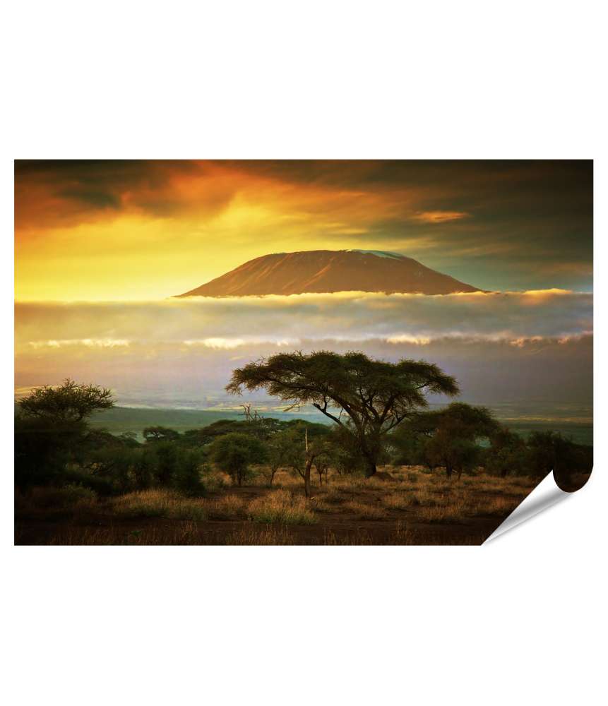 Islandburner XXL Premium Poster Sonnenuntergang am Kilimanjaro in der Amboseli Savanne, Kenia, Afrika