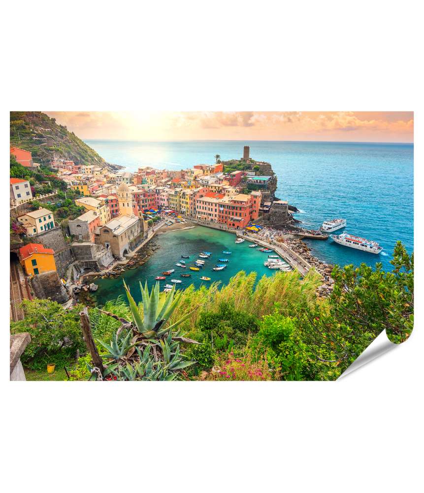 Islandburner XXL Premium Poster Atemberaubender Sonnenaufgang über dem malerischen Dorf Vernazza, Cinque Terre, Italien