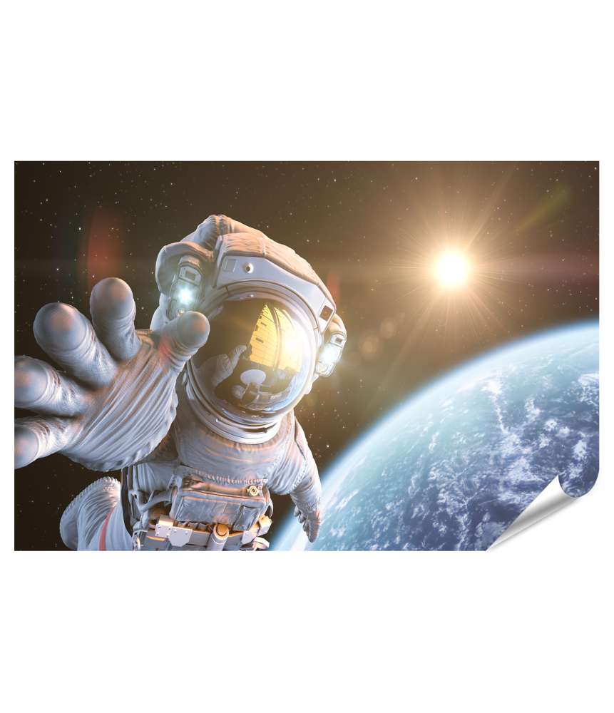 Islandburner XXL Premium Poster Astronaut im Weltraum mit Blick auf Planet Erde und strahlende Sonne