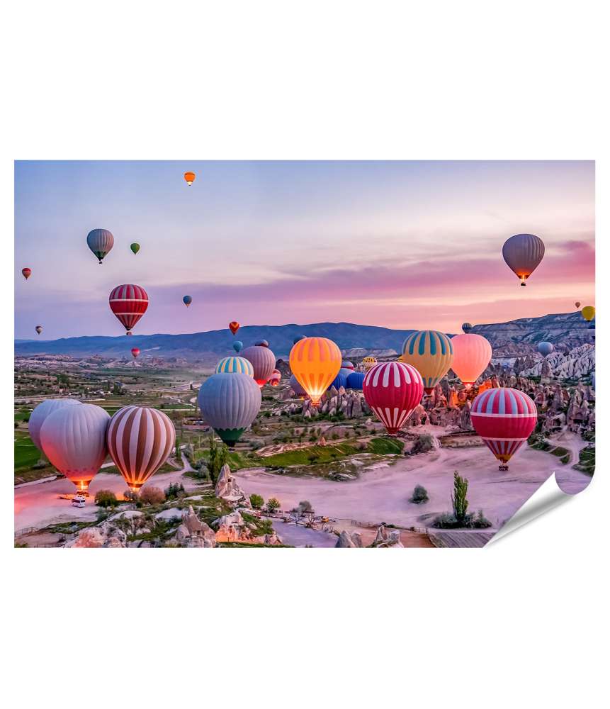 Islandburner XXL Premium Poster Heißluftballons starten bunt im Nationalpark Goreme, Kappadokien, Türkei