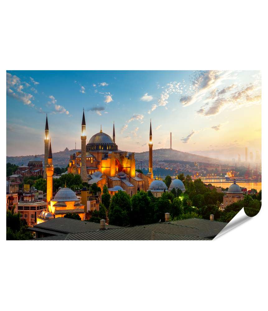 Islandburner XXL Premium Poster Sonnenaufgang über dem Ayasofya Museum im Stadtbild von Istanbul, Türkei