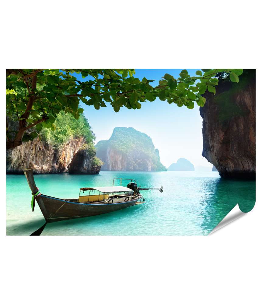 Islandburner XXL Premium Poster Wandbild eines Boots am Strand auf einer Insel in der Provinz Krabi, Thailand