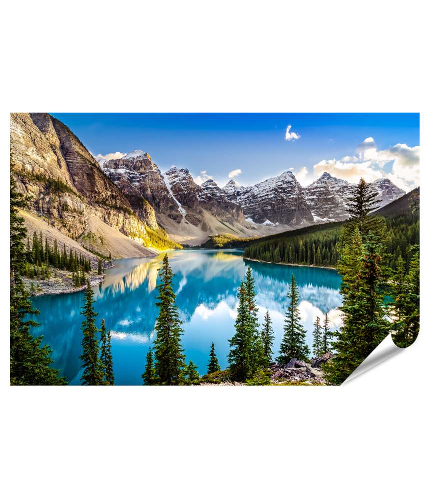 Islandburner XXL Premium Poster Betrachtung des Morain Lake Sonnenuntergangs in Alberta's Berglandschaft