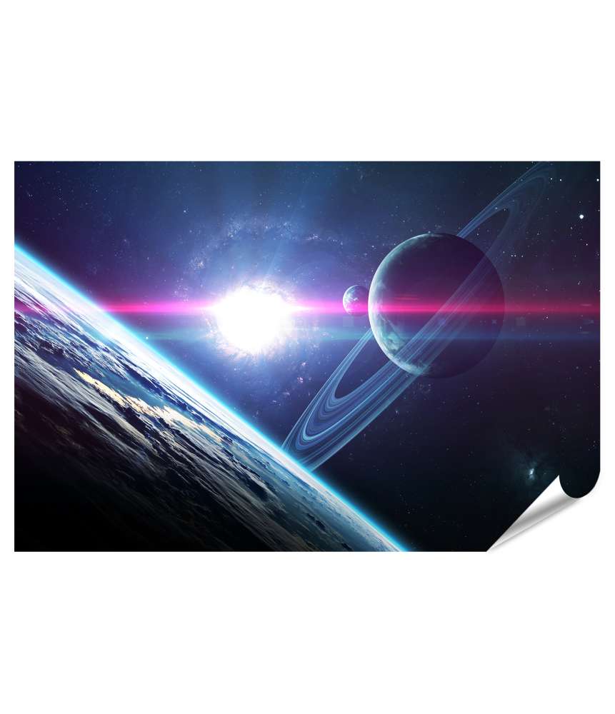 Islandburner XXL Premium Poster Abstraktes Wandbild mit wissenschaftlichen Elementen: Planeten, Nebel und Sterne