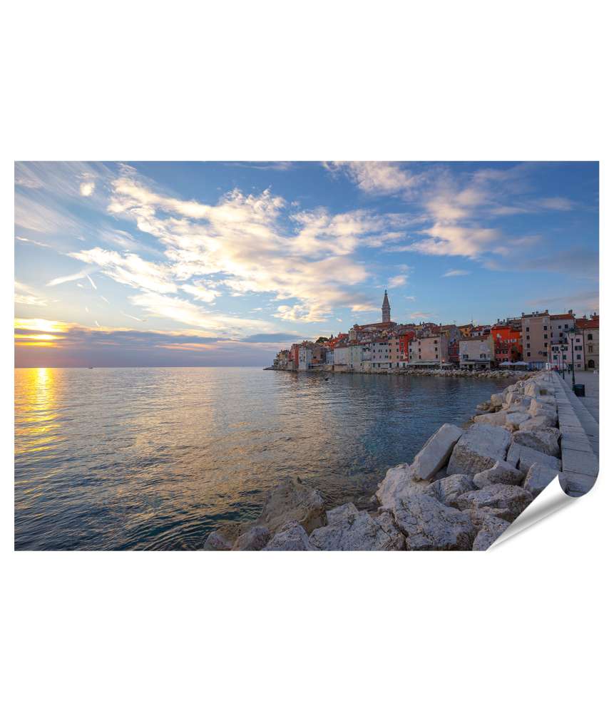 Islandburner XXL Premium Poster Atemberaubender Sonnenuntergang über Rovinj an der Adriaküste, Kroatien, Europa