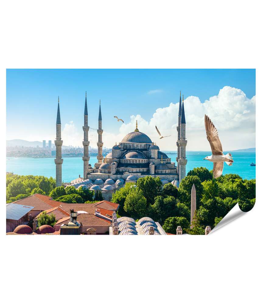 Islandburner XXL Premium Poster Bosporus-Ansicht mit Blauer Moschee in Istanbul, Türkei als Wandbild