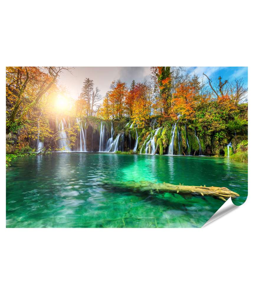 Islandburner XXL Premium Poster Buntes Herbstpanorama mit Wasserfällen im Plitvice Nationalpark, Kroatien