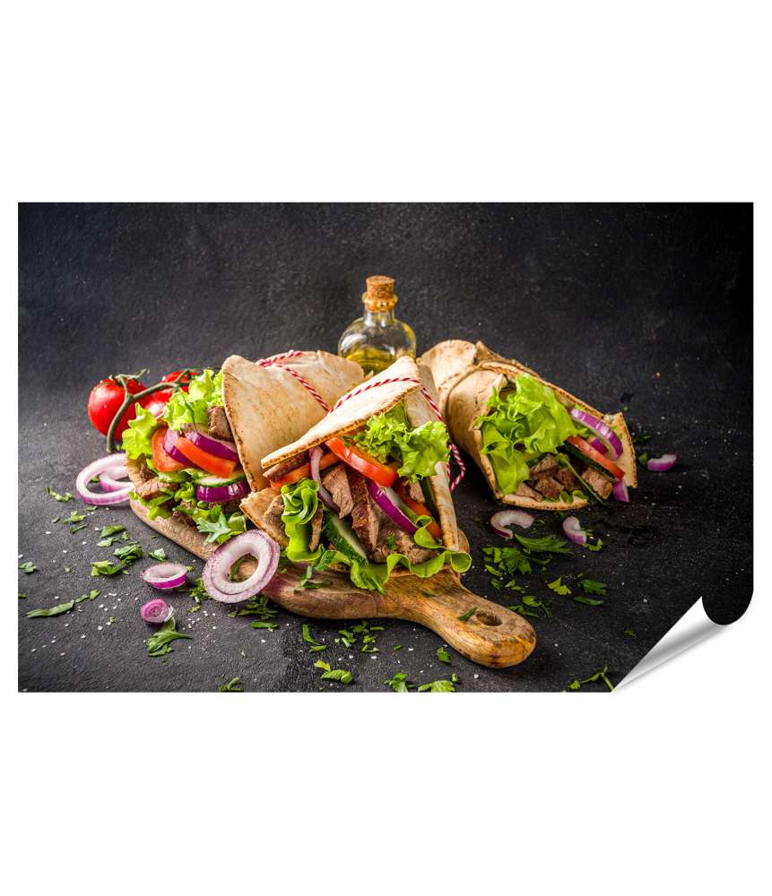 Islandburner XXL Premium Poster Frische türkische Kebab-Wrap-Sandwiches mit Shawarma und Gemüse