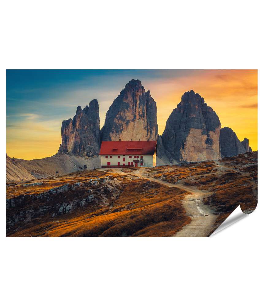 Islandburner XXL Premium Poster Malerischer Sonnenuntergang an den Drei Zinnen, Dolomiten, Italien