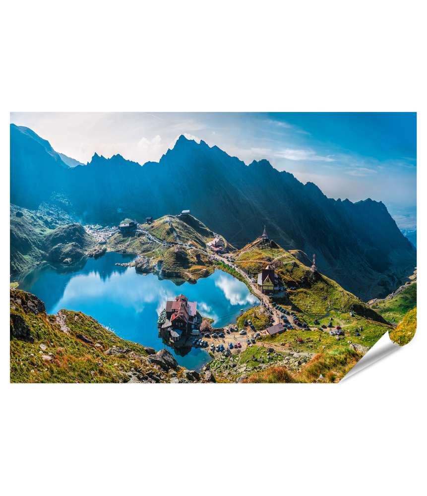 Islandburner XXL Premium Poster Wandbild: Der atemberaubende Balea Gletschersee am Transfagarasan, Rumänien