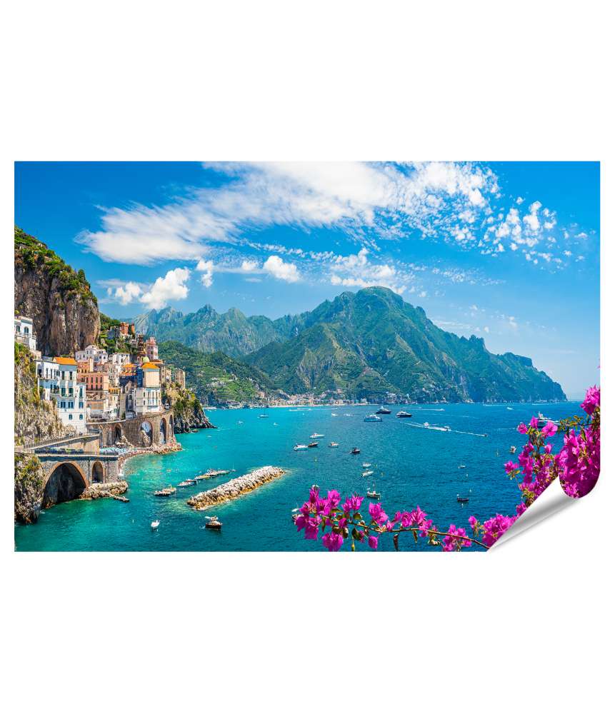 Islandburner XXL Premium Poster Atemberaubende Wandbildansicht der malerischen Amalfiküste, Atrani, Italien