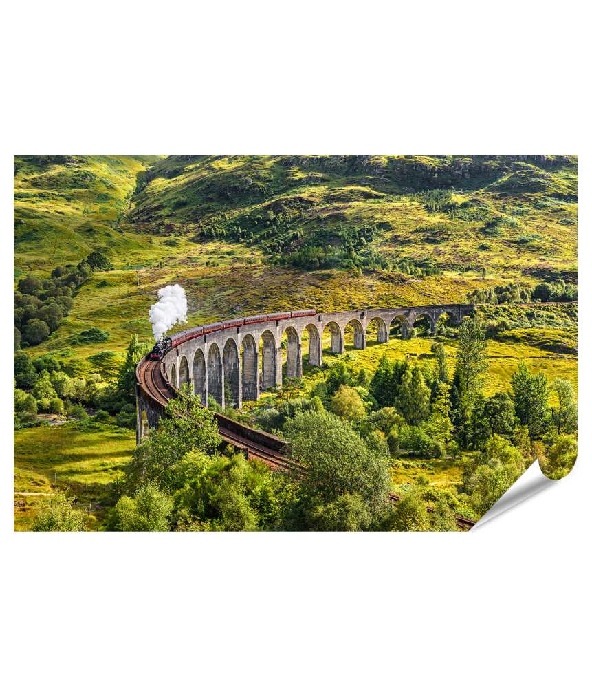 Islandburner XXL Premium Poster Dampfzug Jacobite überquert Glenfinnan Viadukt in Schottland auf Wandbild