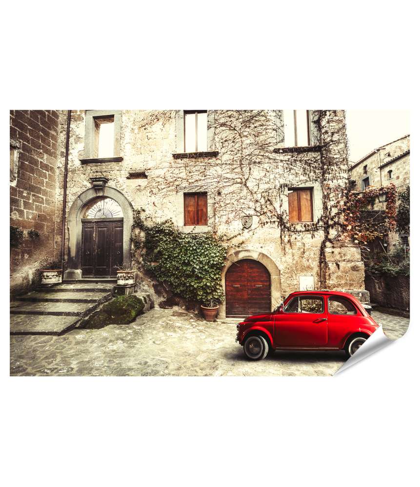 Islandburner XXL Premium Poster Vintage-Wandbild einer klassischen italienischen Szene mit Kultauto