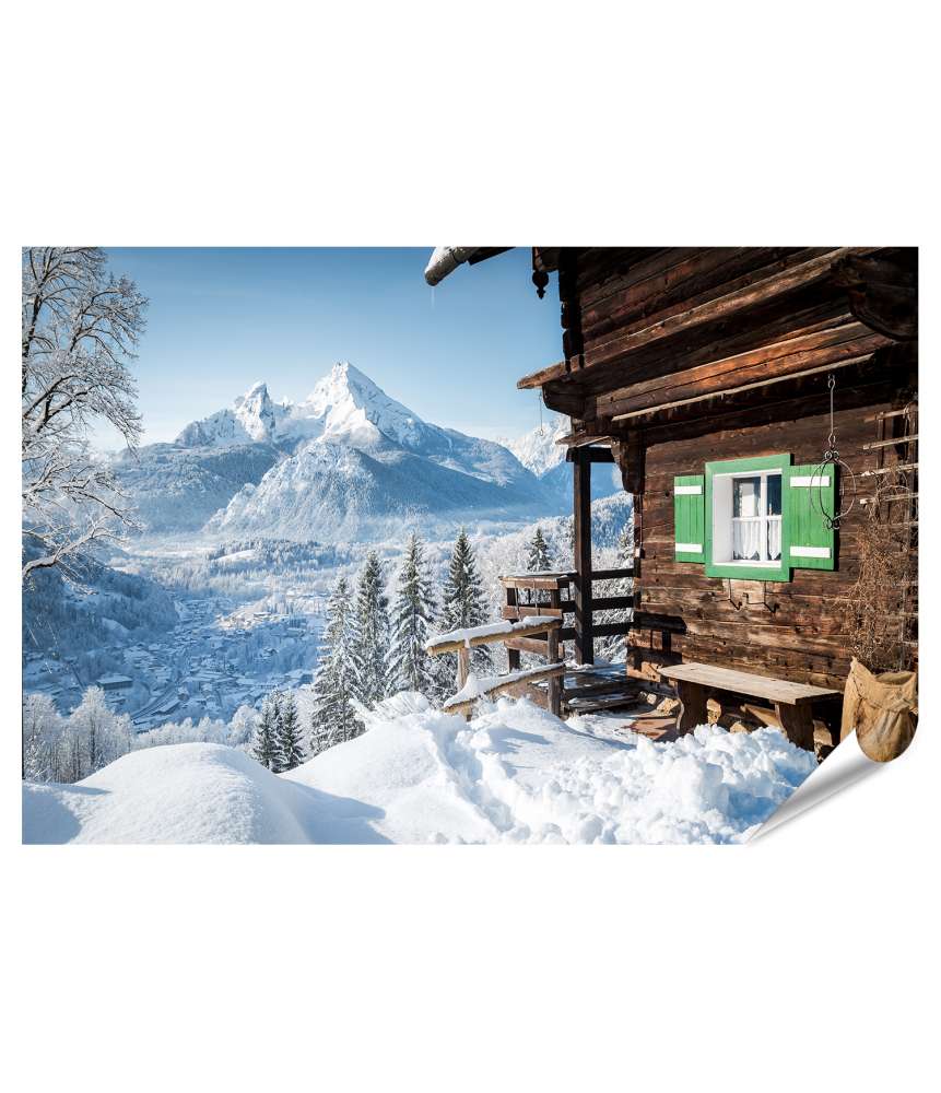 Islandburner XXL Premium Poster Wunderschönes Wandbild einer traditionellen Berghütte im malerischen Winter