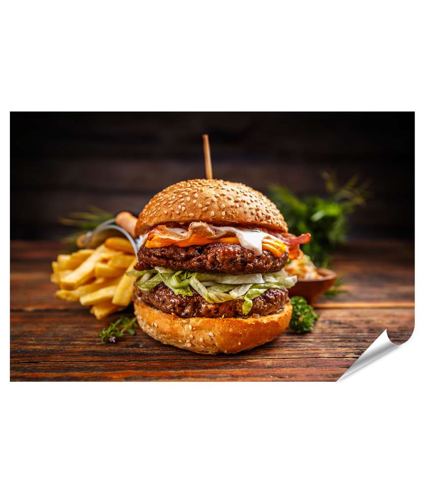 Islandburner XXL Premium Poster Appetitanregendes Wandbild eines Burger-Restaurants mit Imbiss-Flair