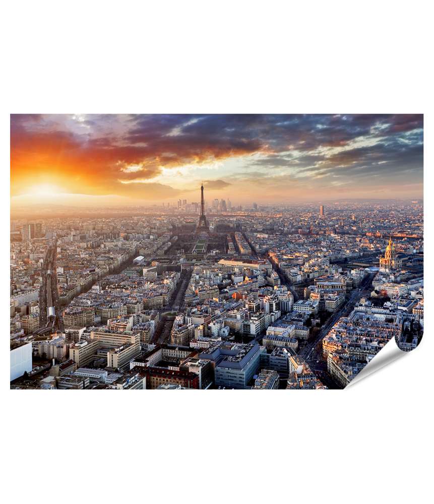 Islandburner XXL Premium Poster Sonnenuntergang über der Skyline von Paris, Frankreich