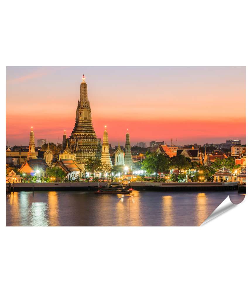 Islandburner XXL Premium Poster Sonnenuntergang am Wat Arun Tempel in Bangkok, Thailand