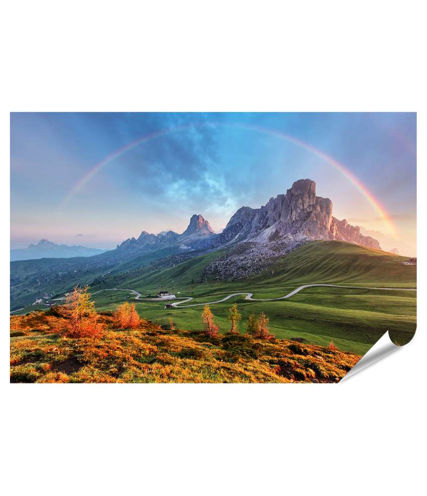 Islandburner XXL Premium Poster Bunte Alpenlandschaft mit Regenbogen auf Wandbild