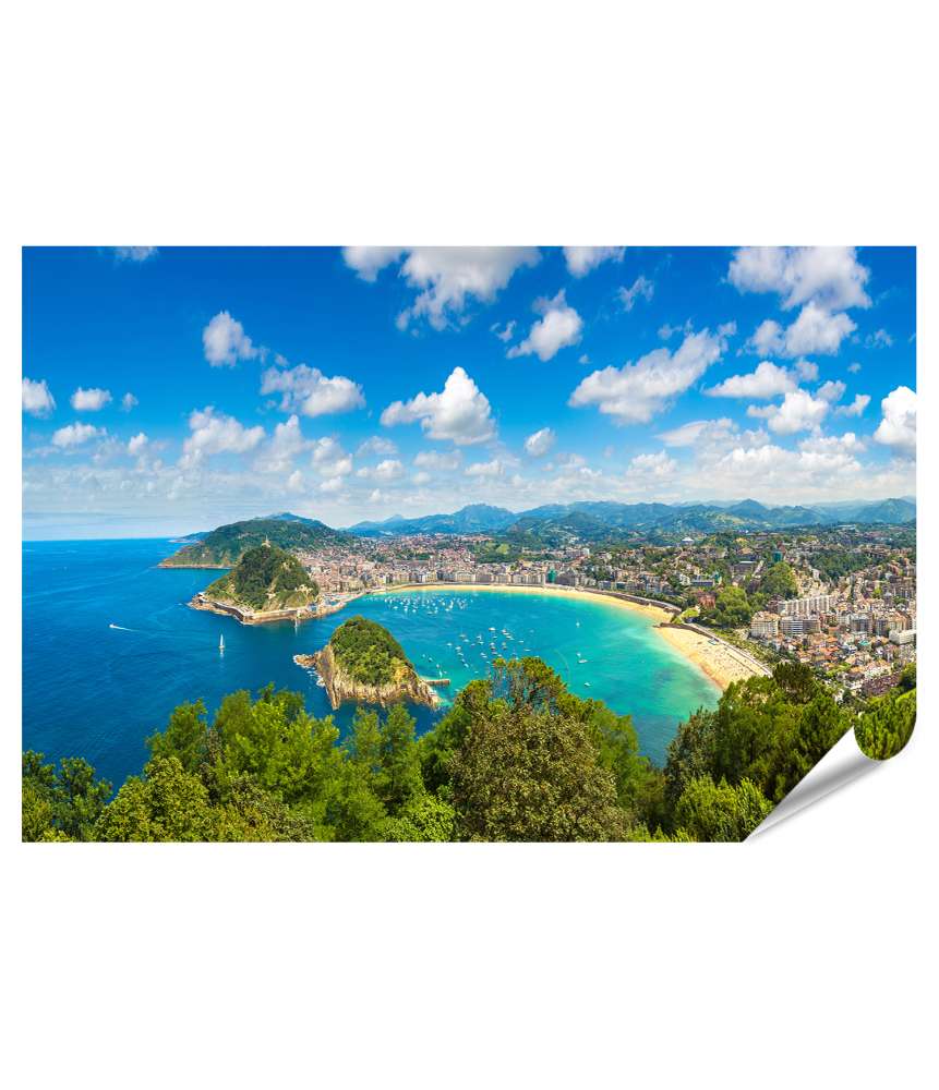 Islandburner XXL Premium Poster Luftaufnahme von San Sebastian an einem schönen Sommertag, Panoramablick