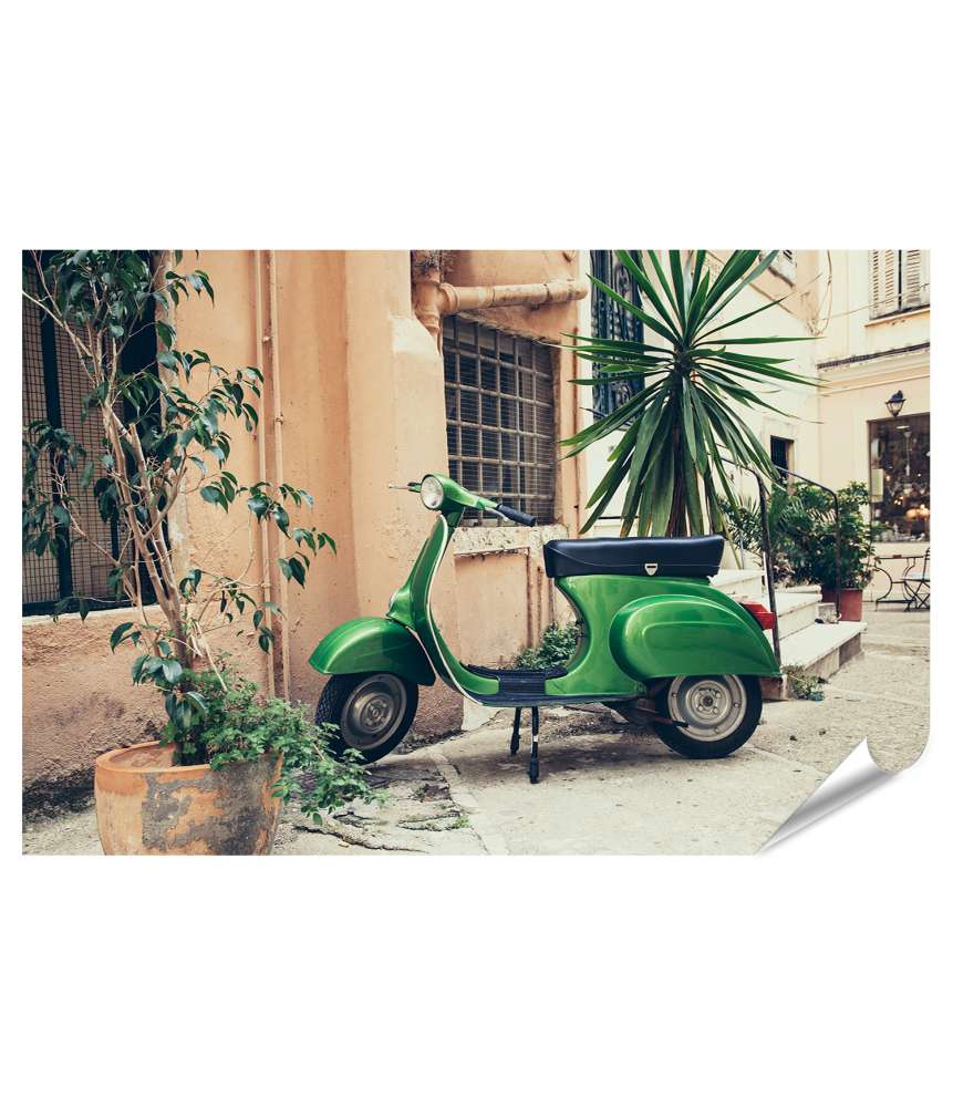 Islandburner XXL Premium Poster Alte italienische Vespa lehnt an einer Wand in Italien