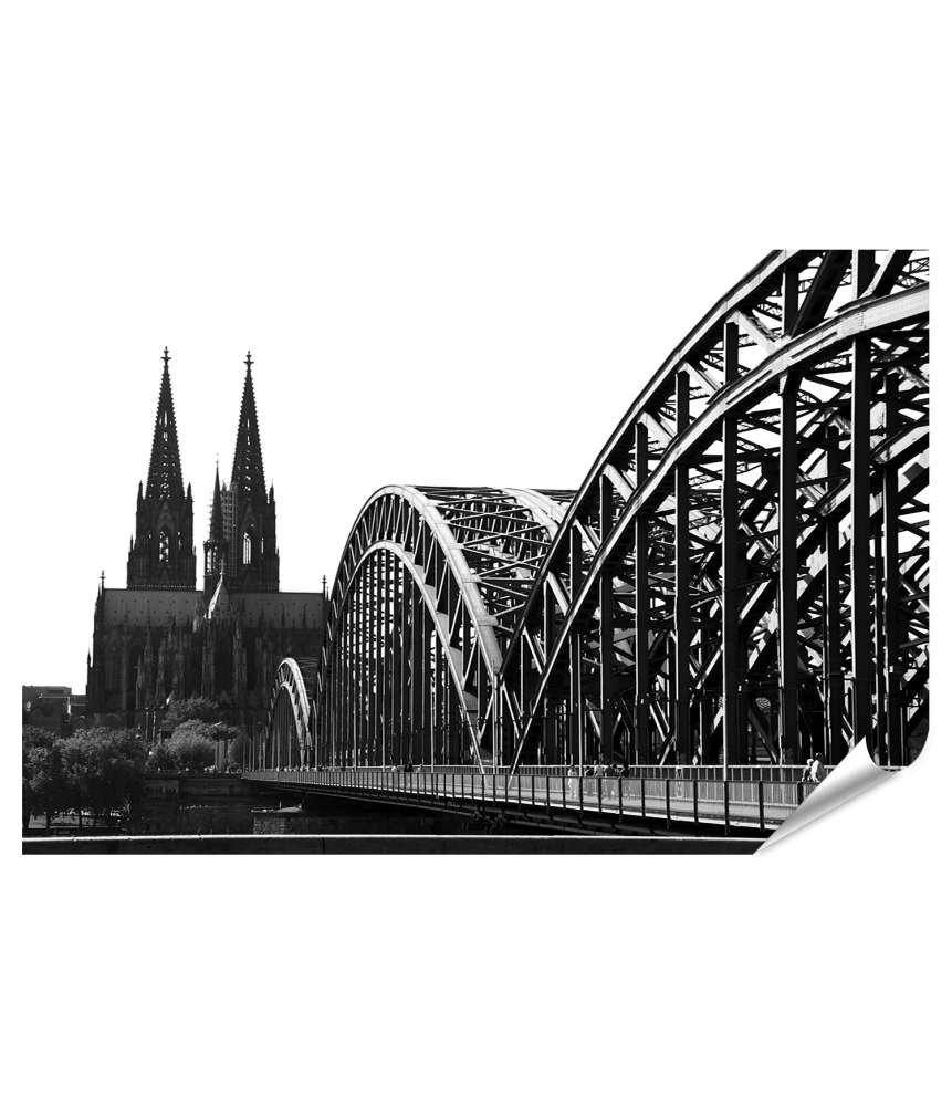 Islandburner XXL Premium Poster Schwarz-Weiß Wandbild des Kölner Doms mit Brücke in Köln