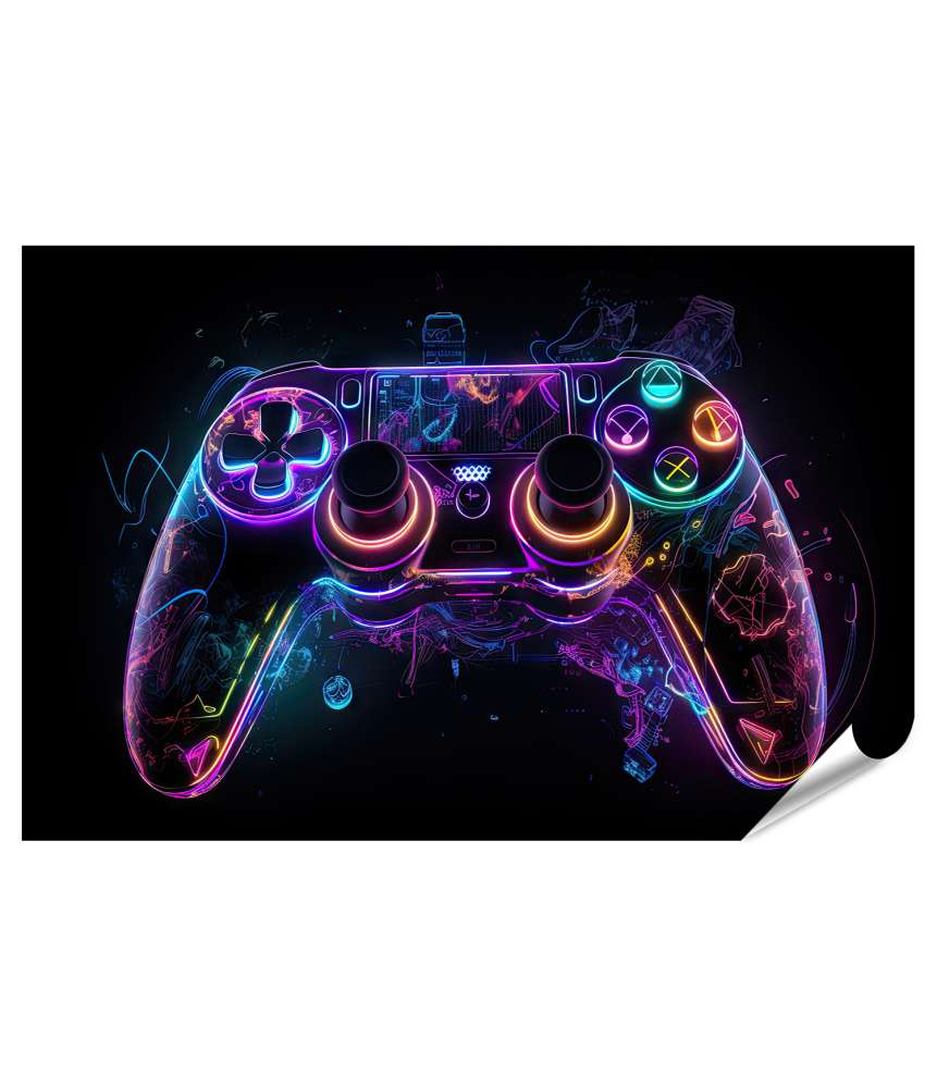 Islandburner XXL Premium Poster Leuchtendes Gamepad im Neonlicht als Wandbild