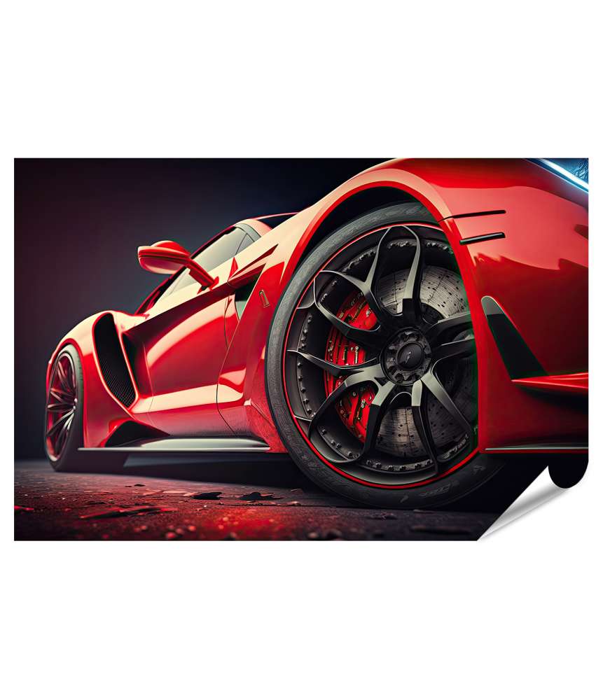 Islandburner XXL Premium Poster Lebhaftes Wandbild eines roten Ferrari-Sportwagens